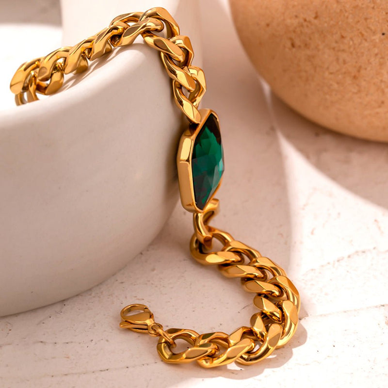 Pulseira Rich Pedra Verde Esmeralda Banho Ouro 18k