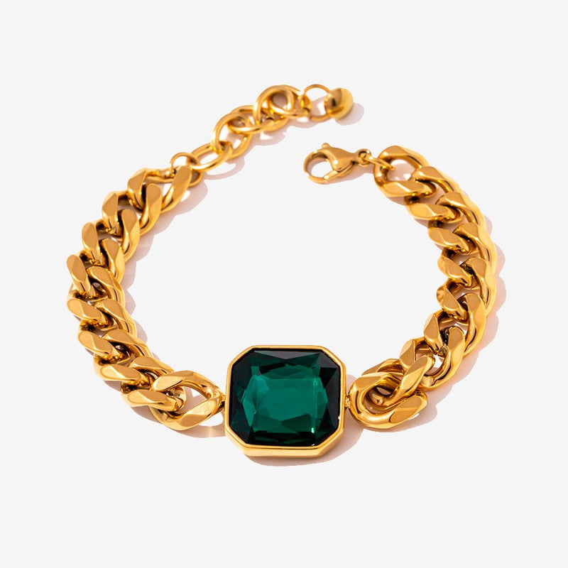 Pulseira Rich Pedra Verde Esmeralda Banho Ouro 18k