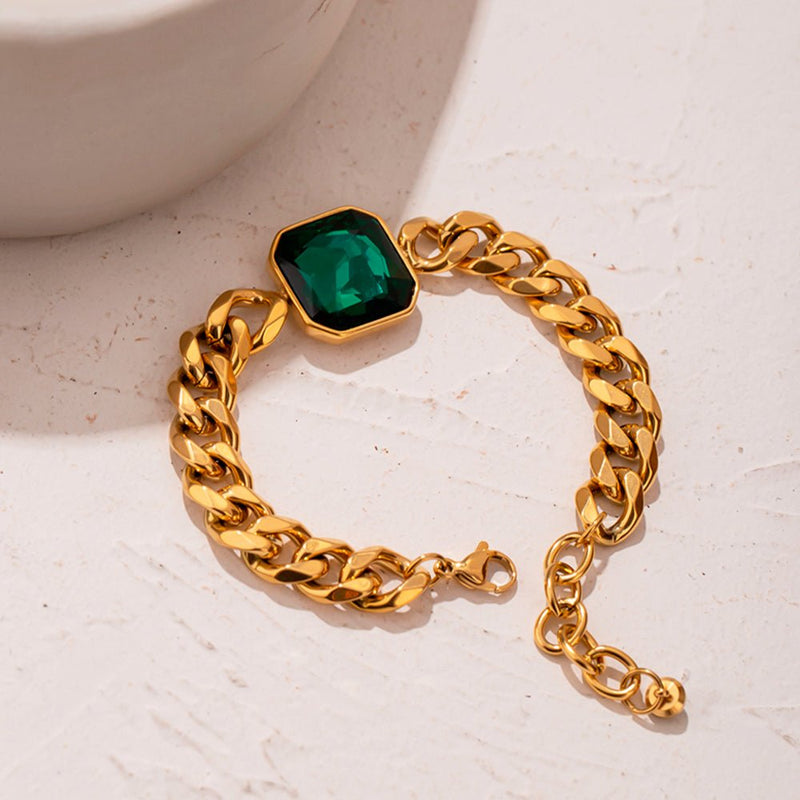 Pulseira Rich Pedra Verde Esmeralda Banho Ouro 18k